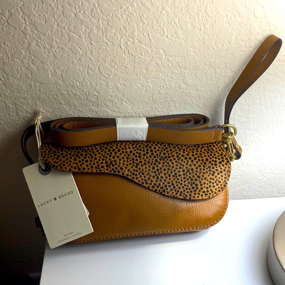Lucky Brand Crossbody Bag Mini Brown Leather Flap Cheetah New